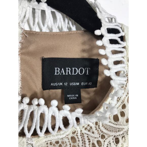 Bardot Ivory Lace Overlay Fitted Short Dress Womens 8 Formal Graduation Bridal - Picture 3 of 13